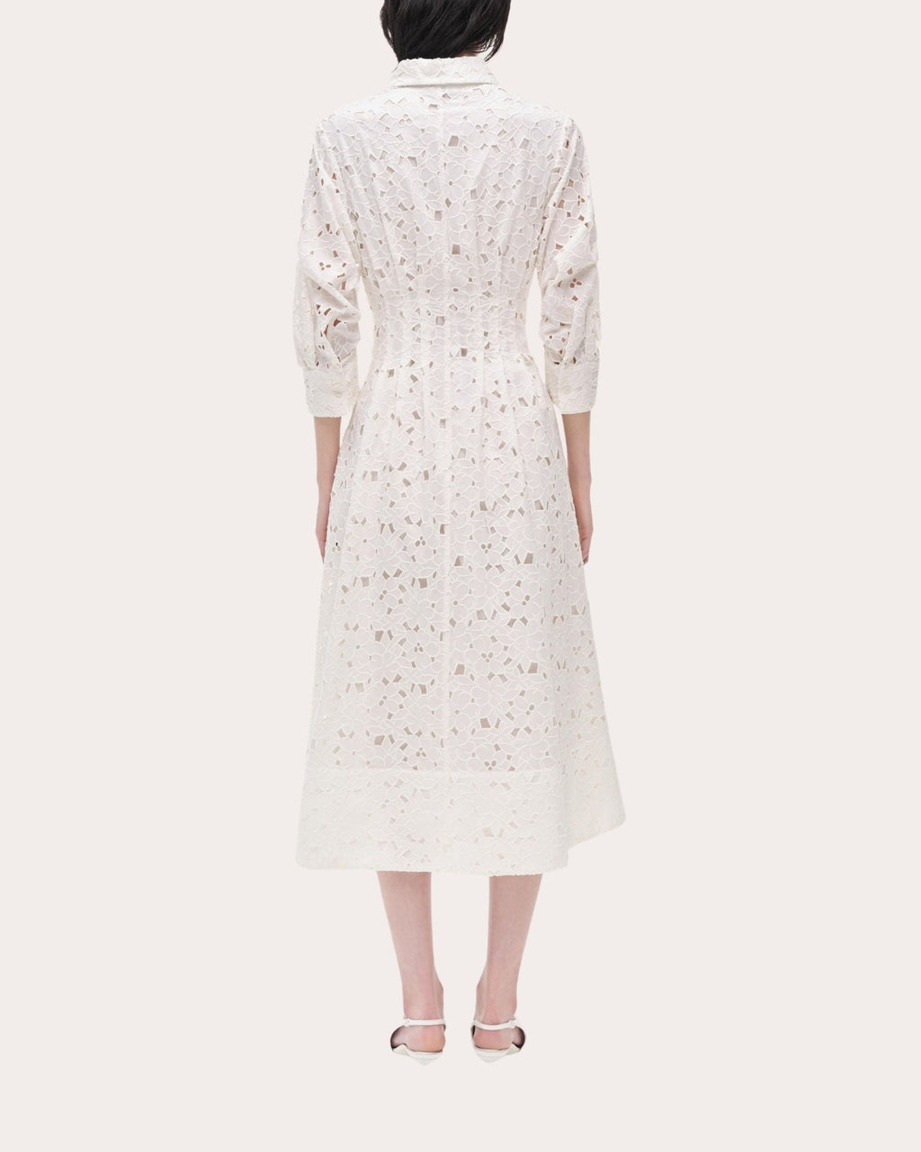 Jazz Pleated Broderie Anglaise Midi Shirt Dress