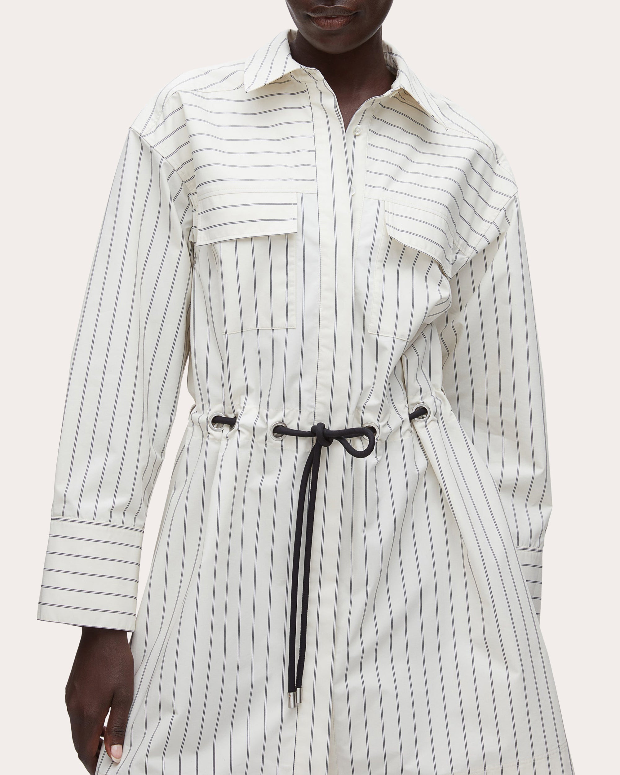 Stripe Poplin Belted Mini Shirt Dress