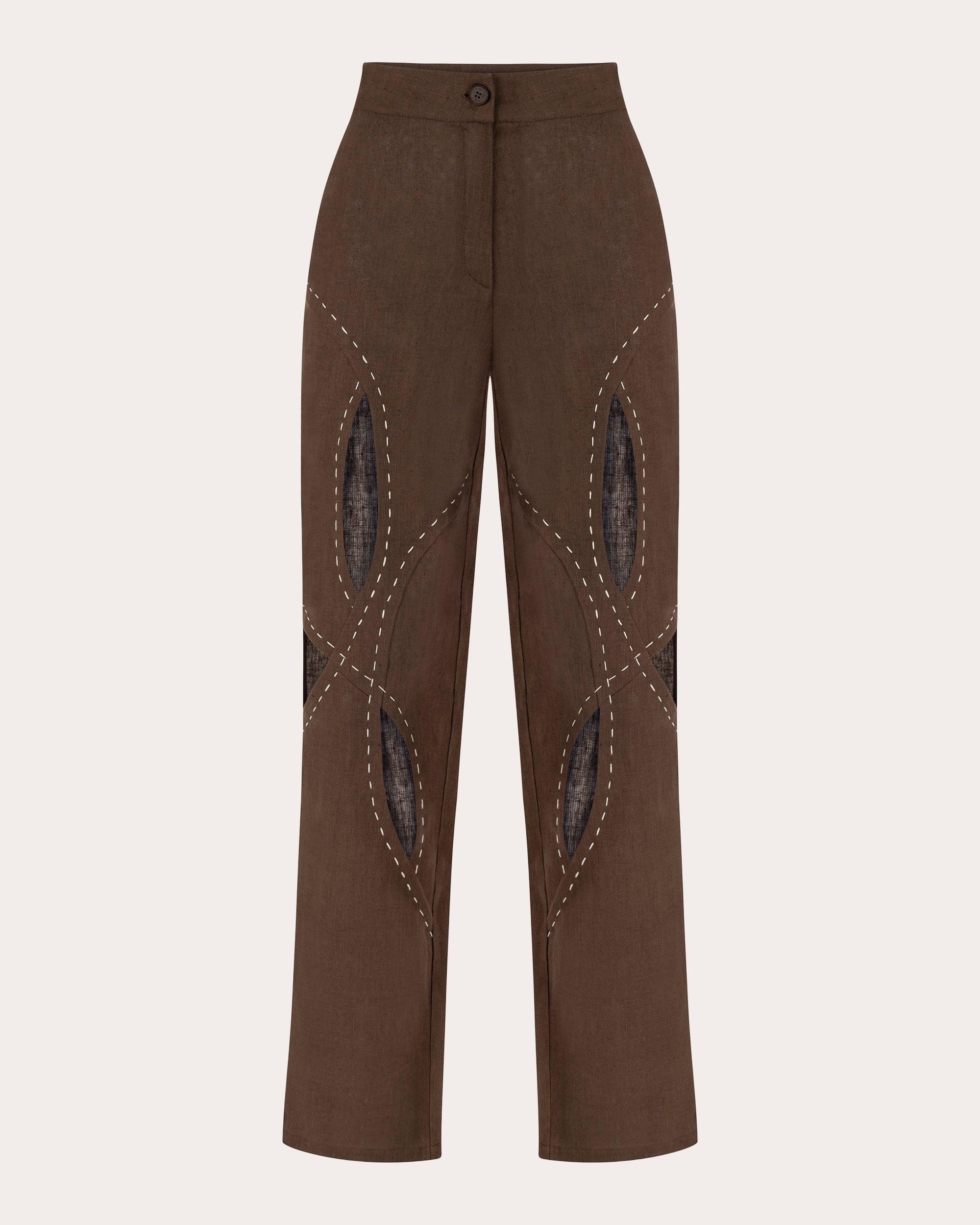Asher Embroidered Cutout Linen Pants