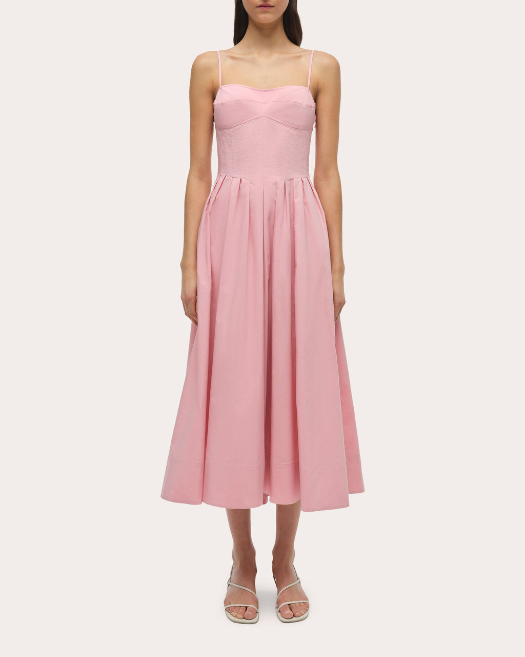 Kittiya Poplin Pleated Bustier Midi Dress