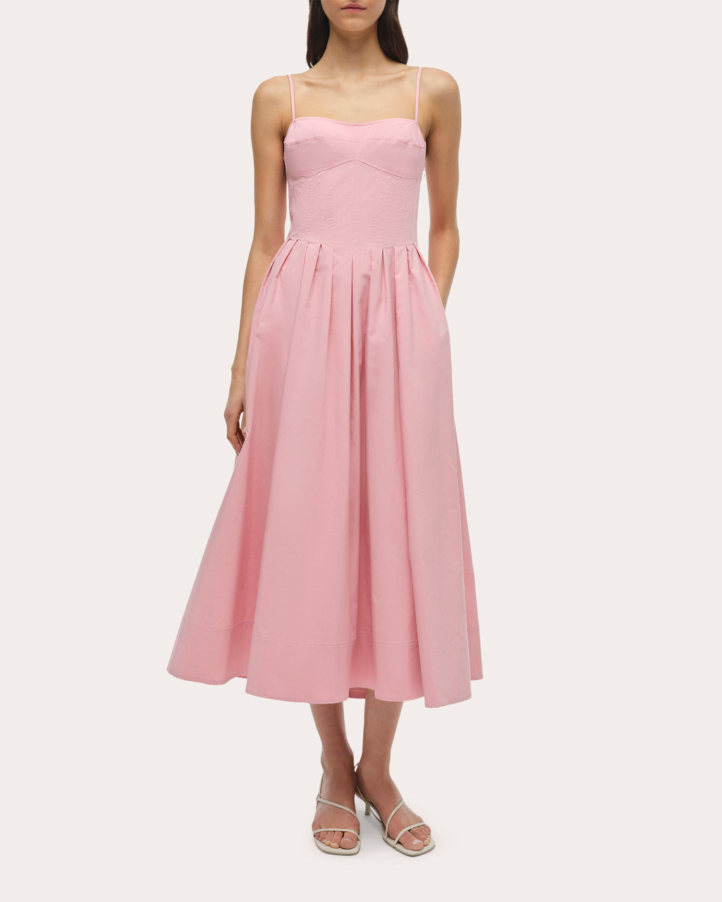Kittiya Poplin Pleated Bustier Midi Dress