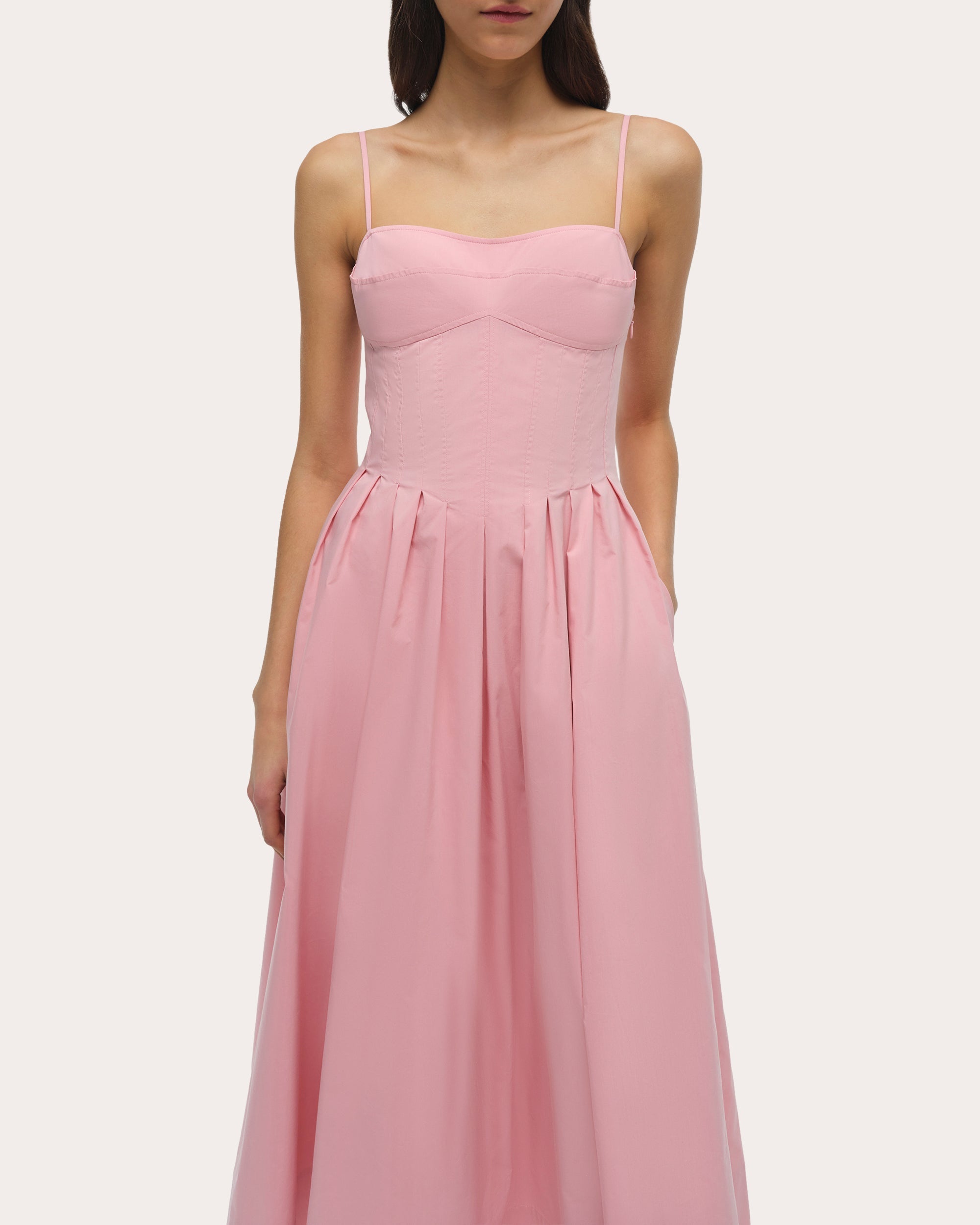 Kittiya Poplin Pleated Bustier Midi Dress