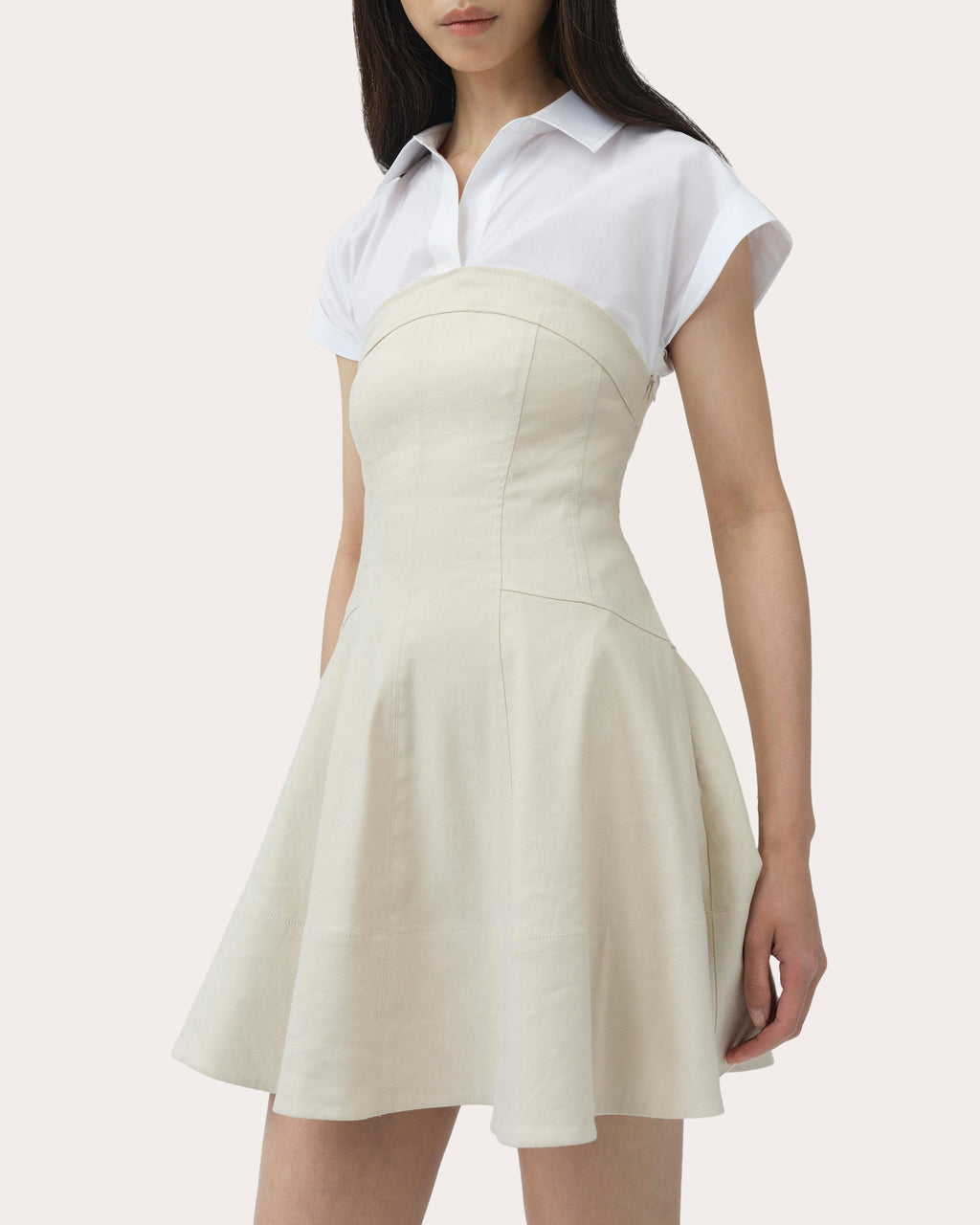 Sundae Poplin Linen Combo Flared Mini Dress