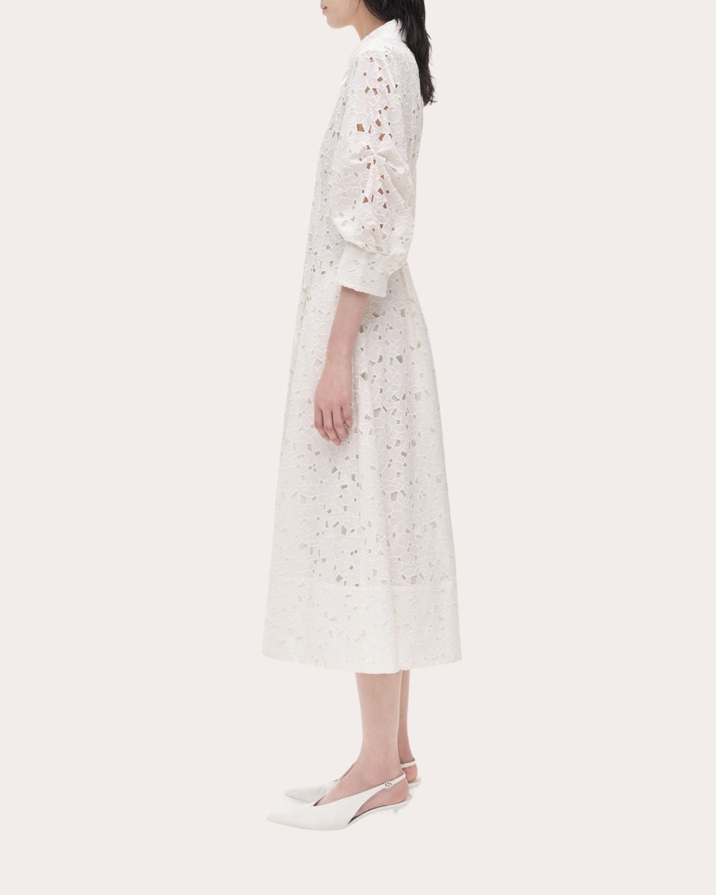 Jazz Pleated Broderie Anglaise Midi Shirt Dress