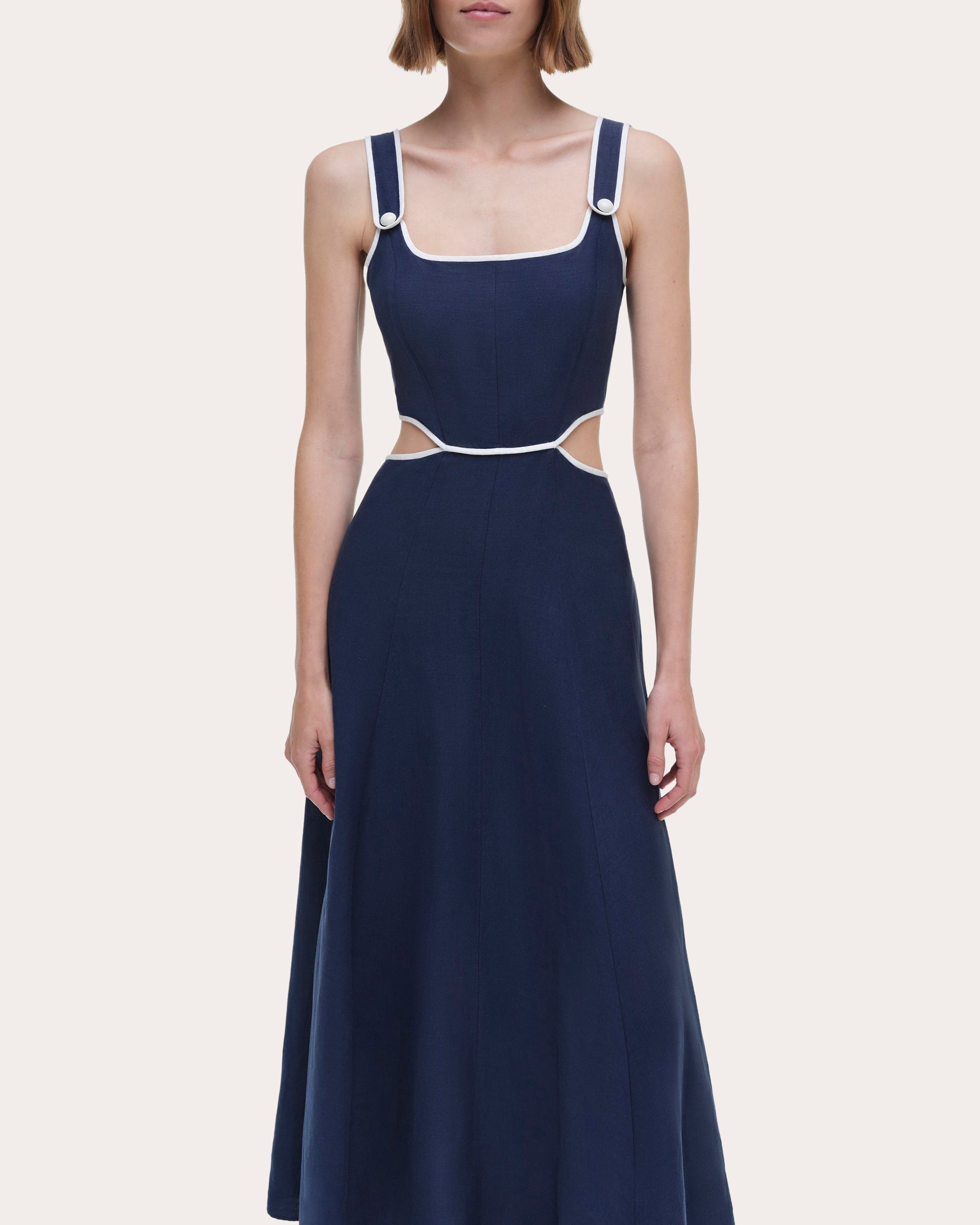Amren Cutout Linen-Blend Midi Dress