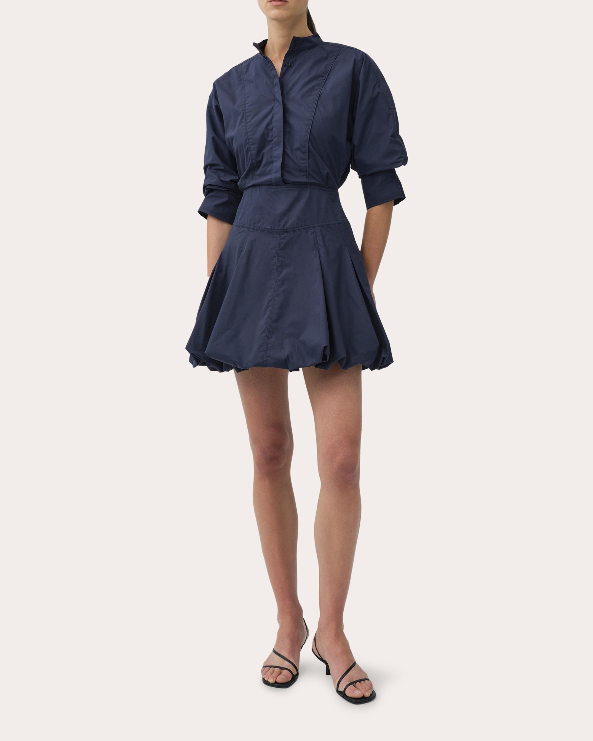 Effie Poplin Bubble-Hem Mini Shirt Dress