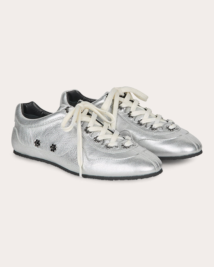 Blaise Floral Stud Metallic Leather Sneaker