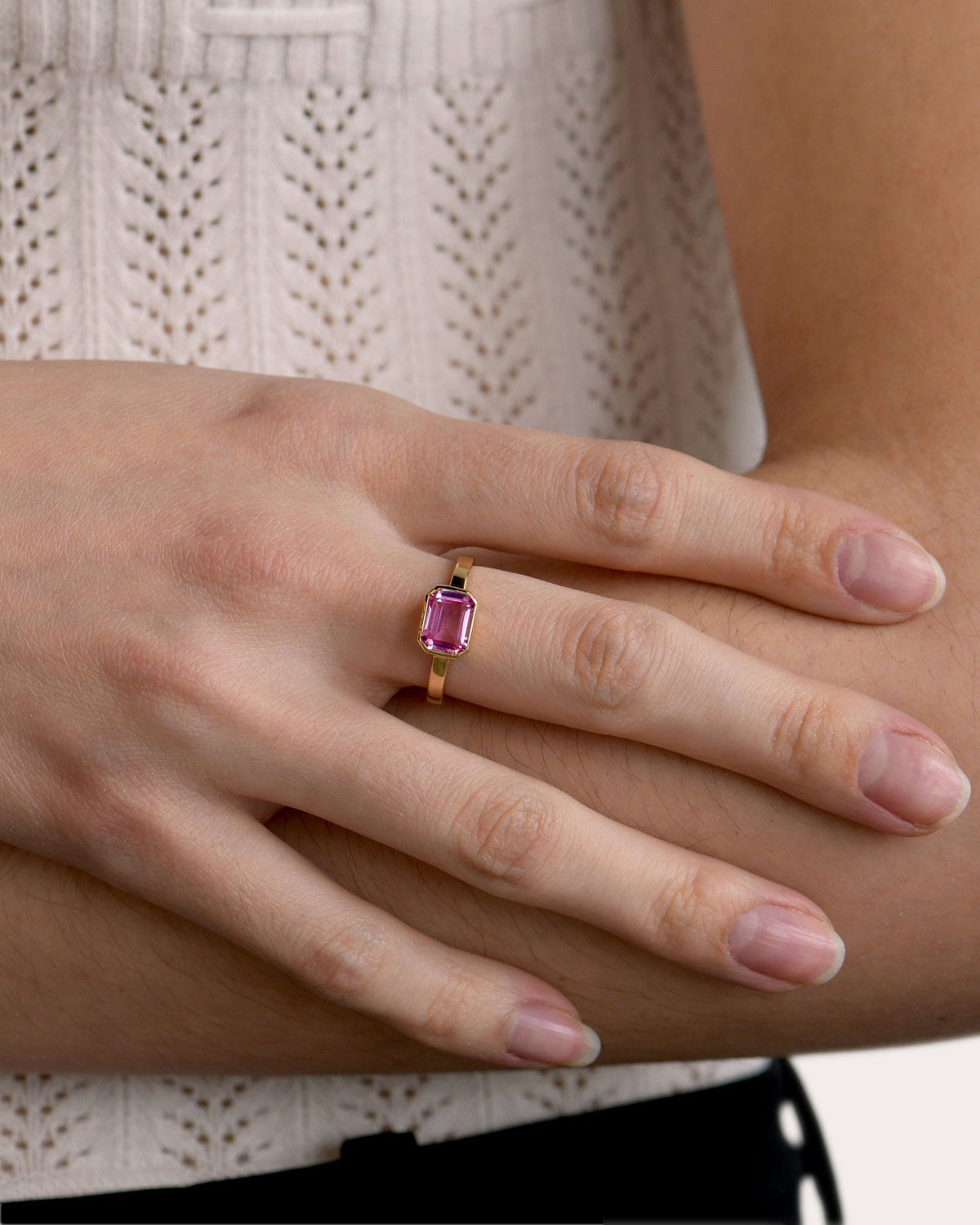 Pink Sapphire Cléo Emily Baguette Bezel Ring
