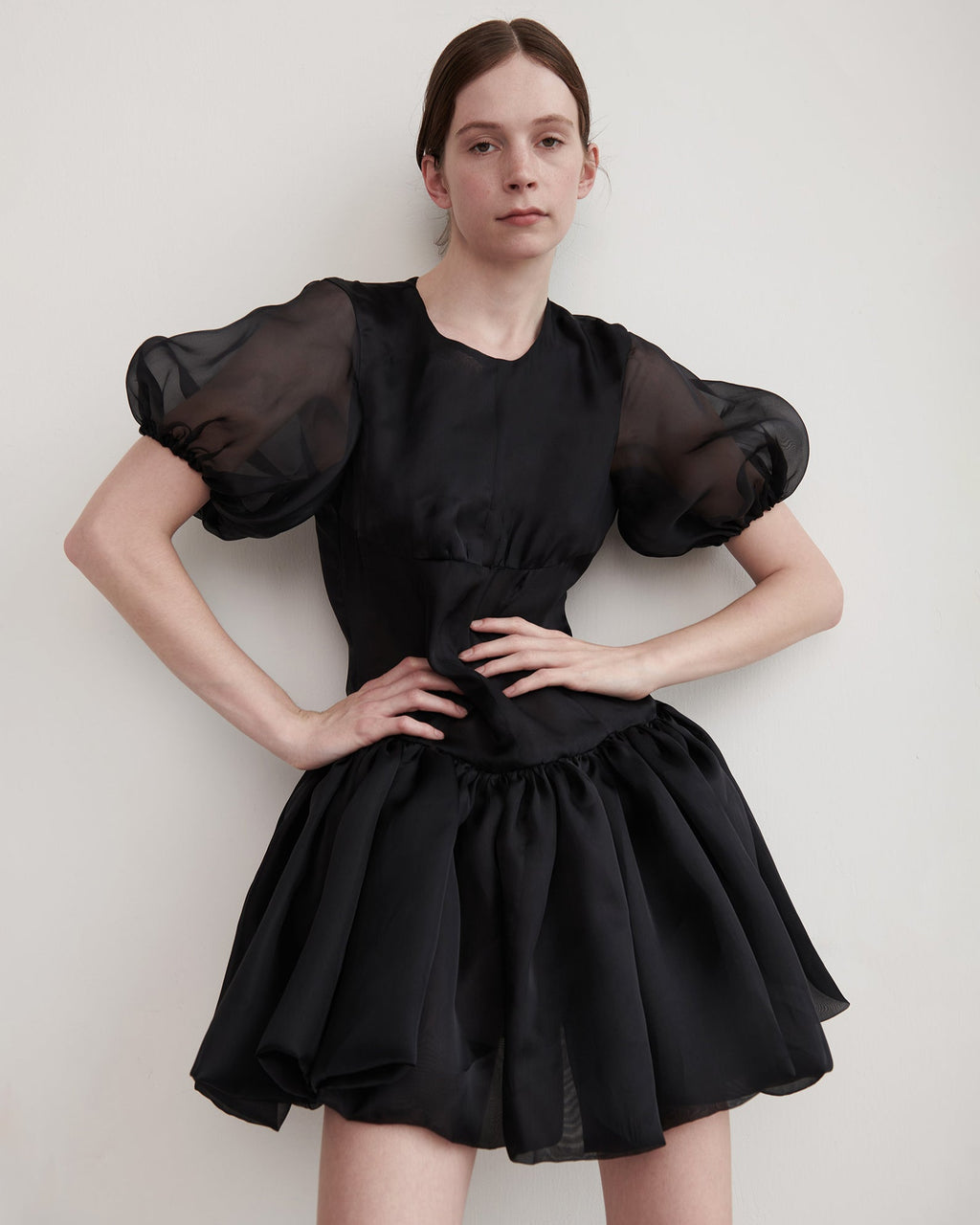 Macey Silk Organza Puff-Sleeve Mini Dress