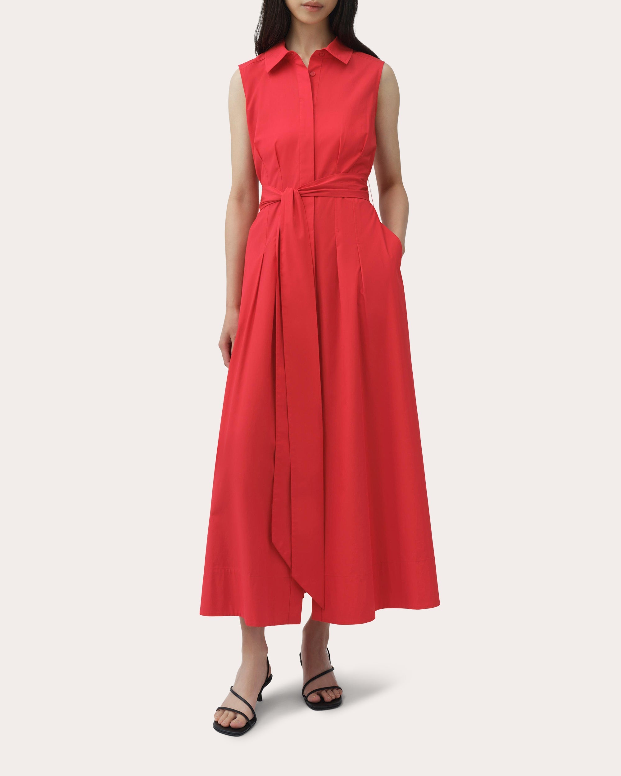 Genny Poplin Belted Sleeveless Shirt Dress