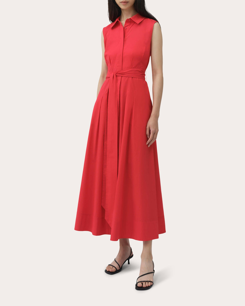 Genny Poplin Belted Sleeveless Shirt Dress