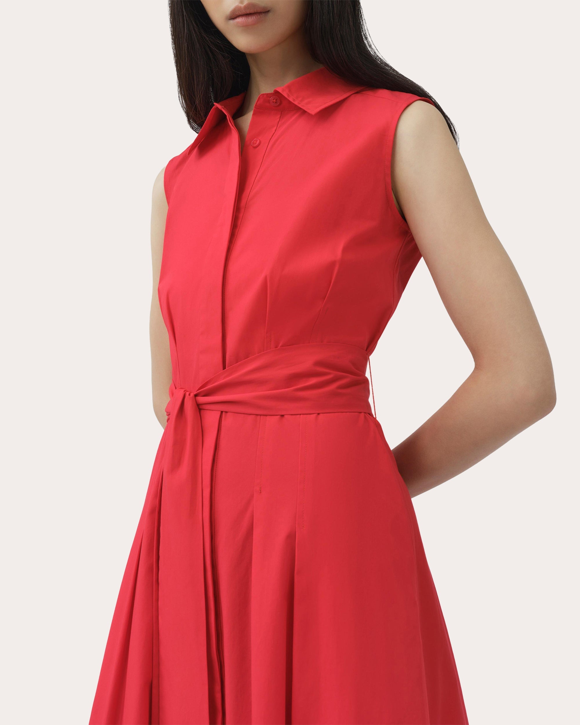 Genny Poplin Belted Sleeveless Shirt Dress