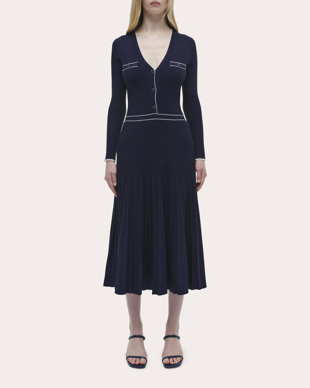 Heloisa Rib Knit Pleated Midi Dress