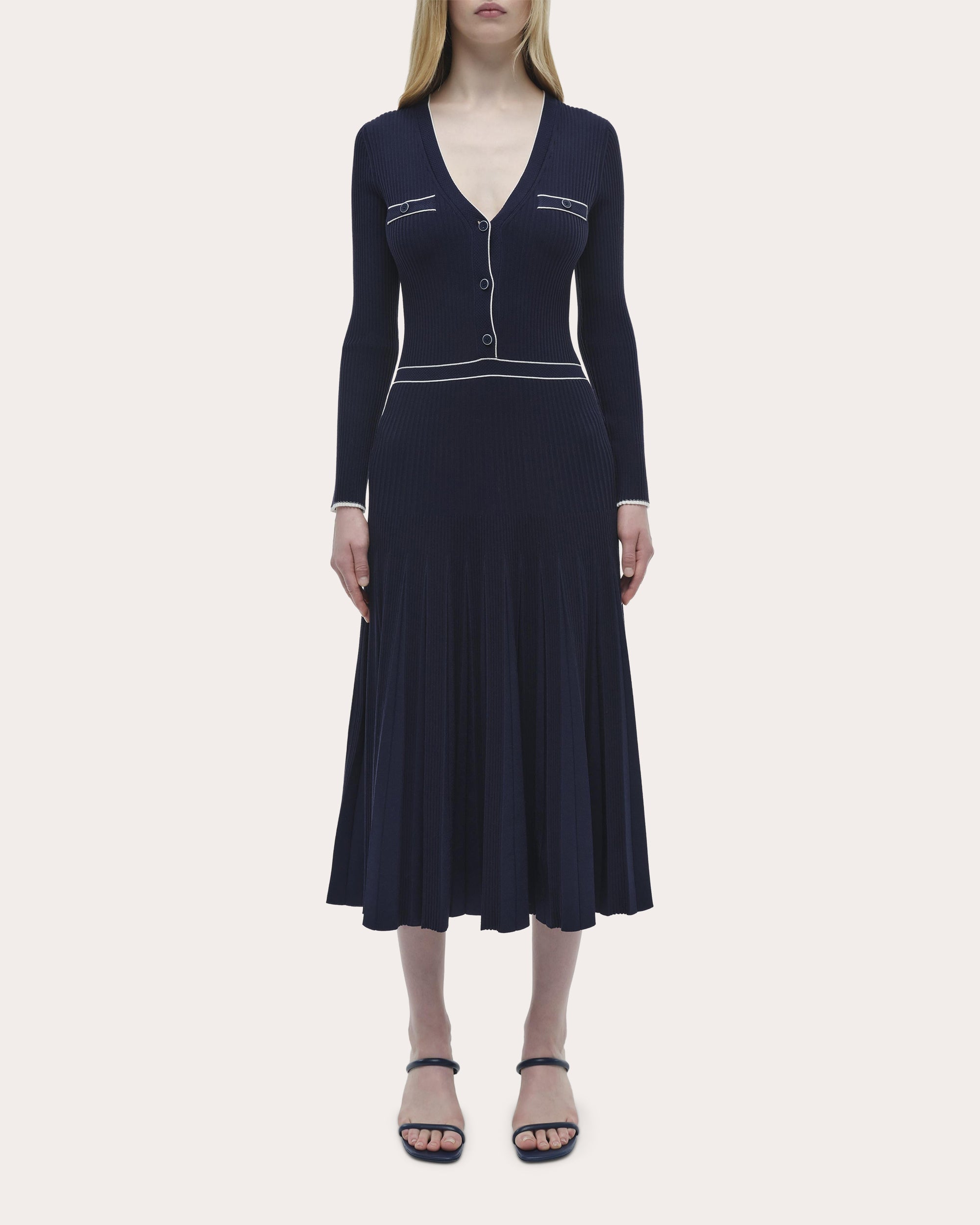 Heloisa Rib Knit Pleated Midi Dress