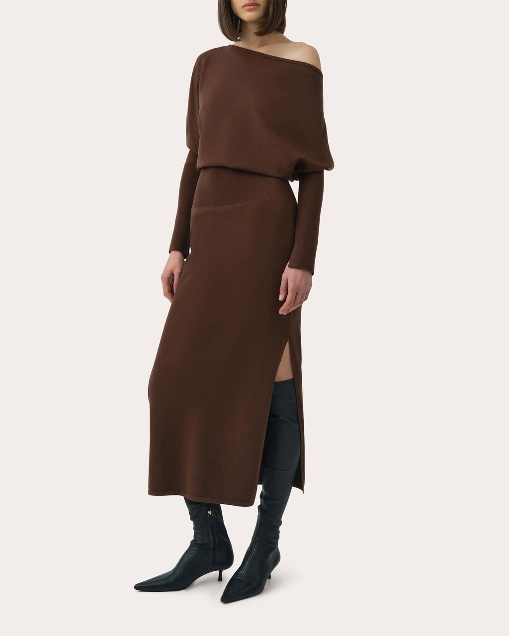 Janese Knit Wool Draped Midi Dress