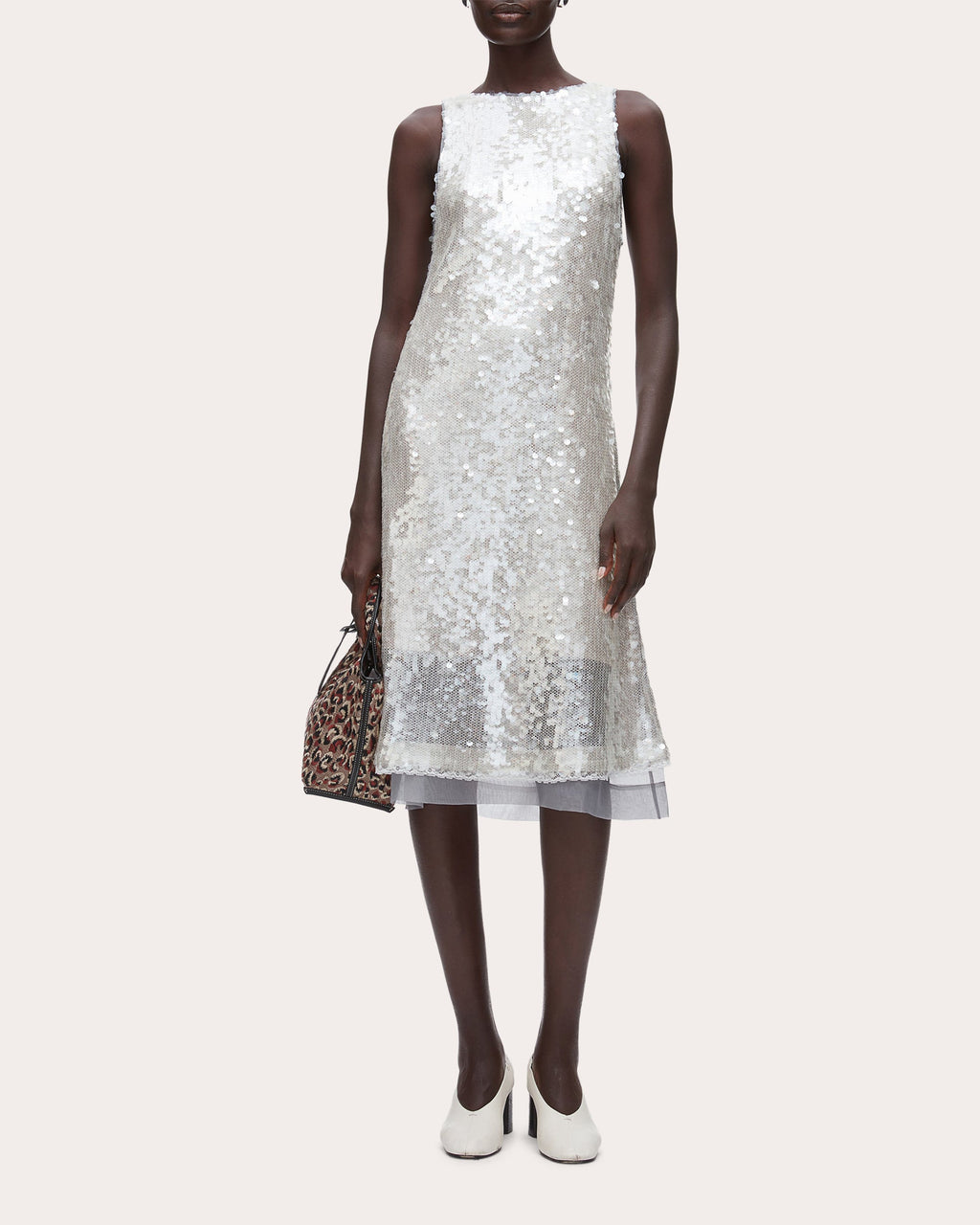 Sequin Paillette Bow Sleeveless Shift Dress