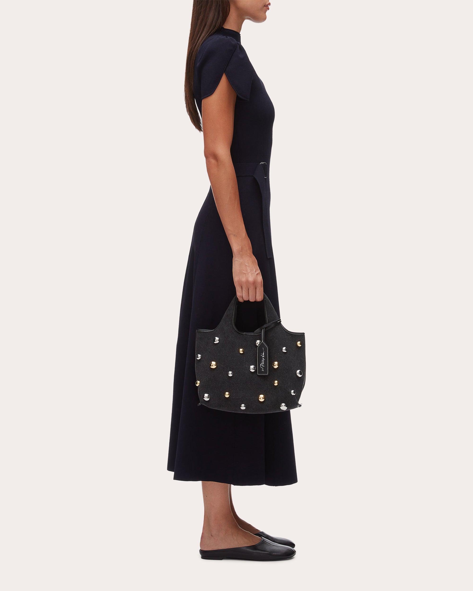 Mini Studded Denim Market Tote