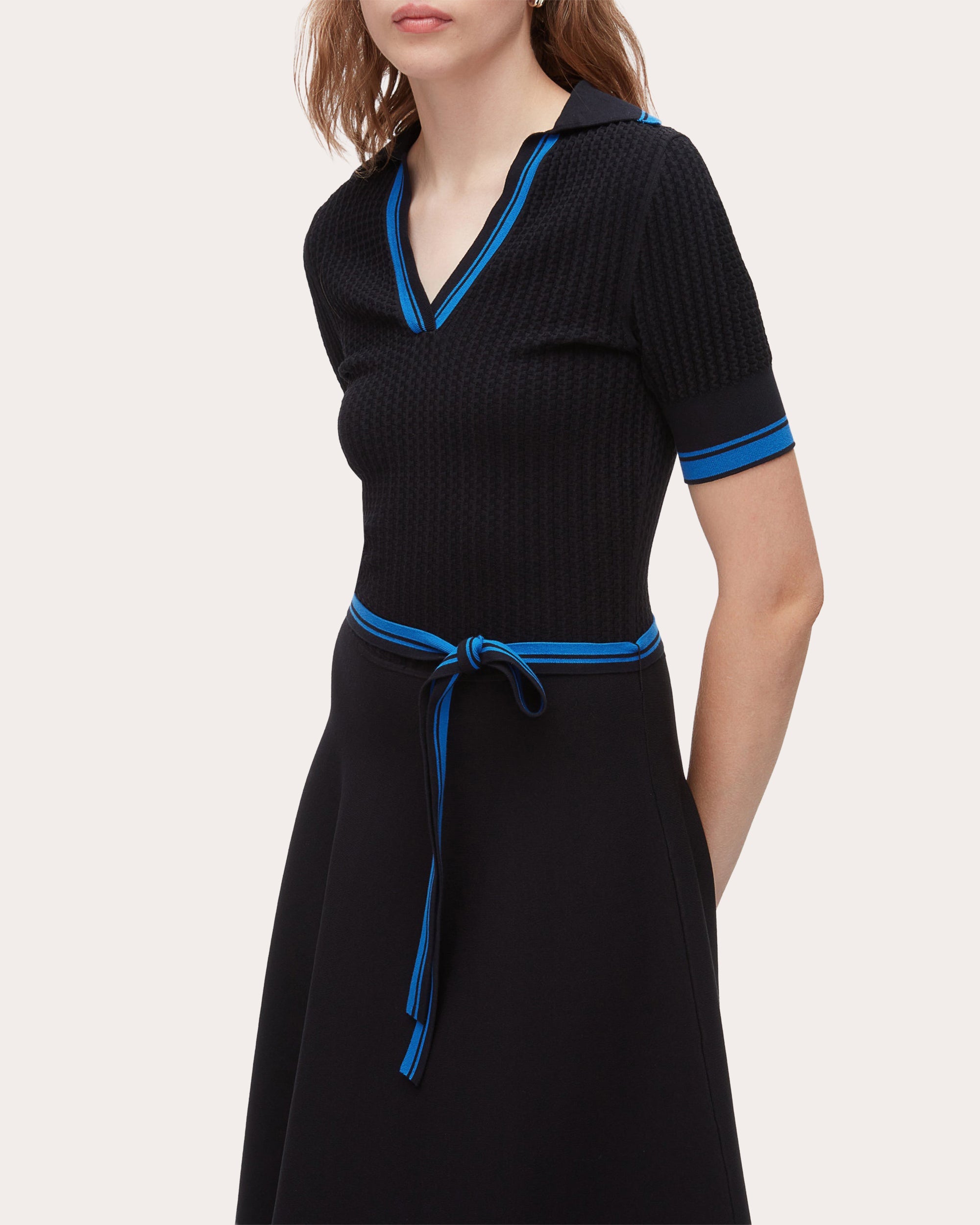 Textured Knit Polo Midi Dress
