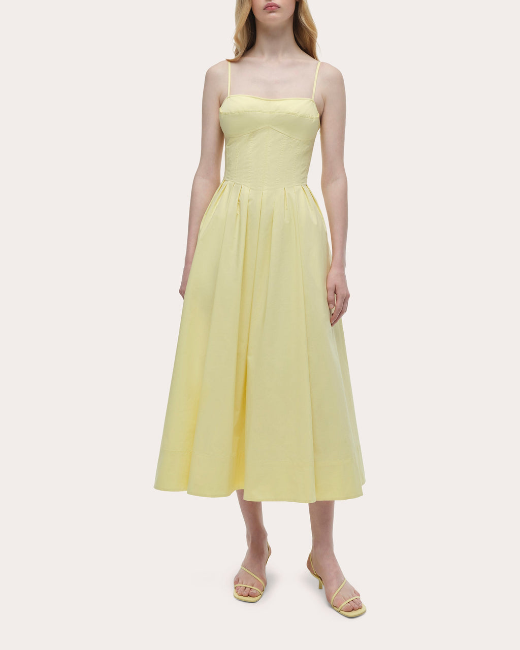 Kittiya Poplin Pleated Bustier Midi Dress