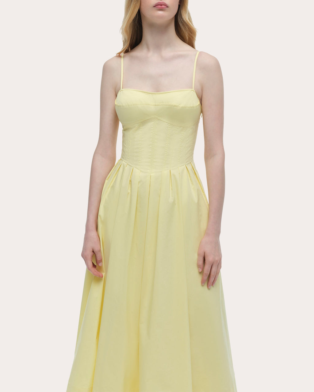 Kittiya Poplin Pleated Bustier Midi Dress