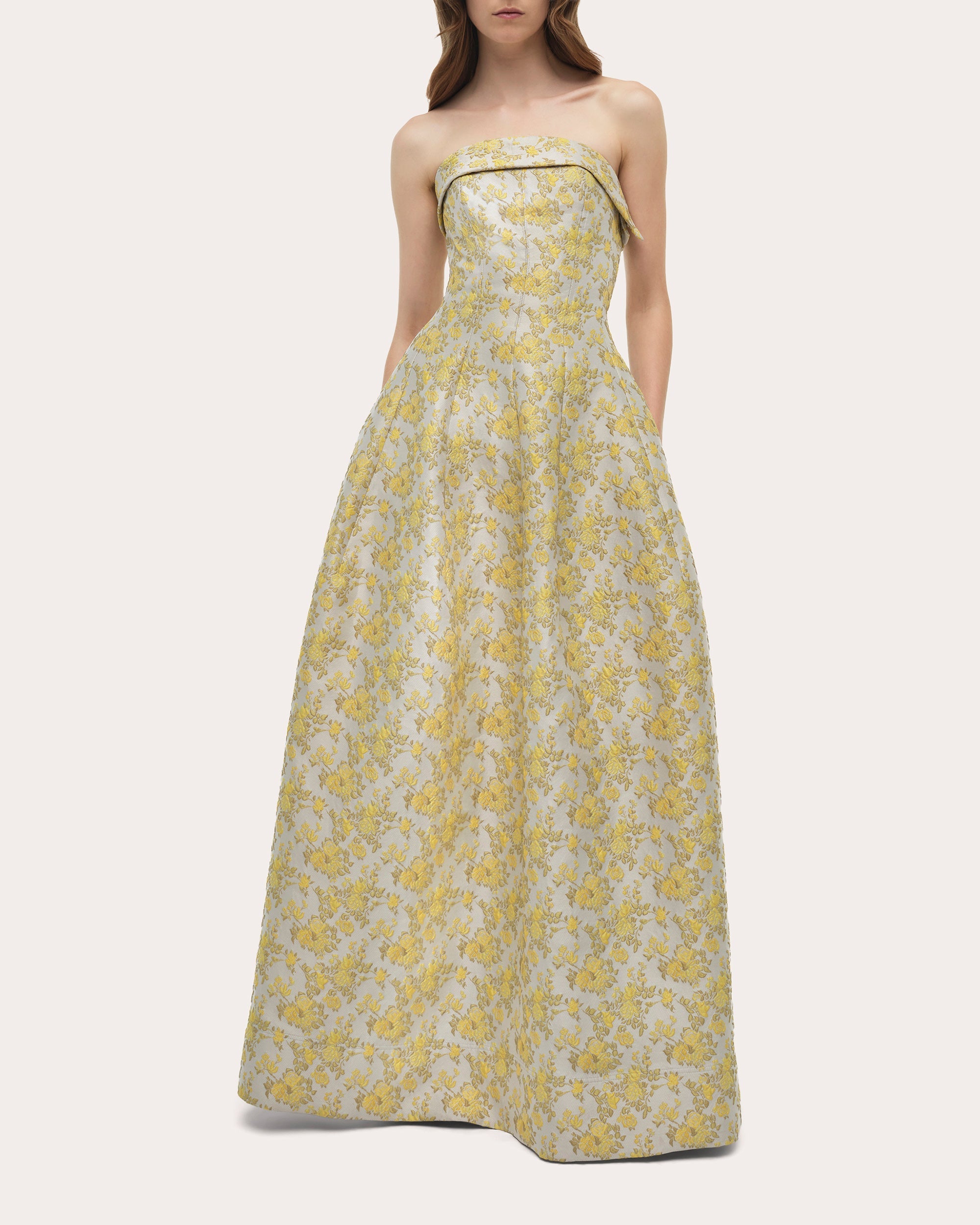 Octavia Floral Jacquard Seamed Strapless Gown
