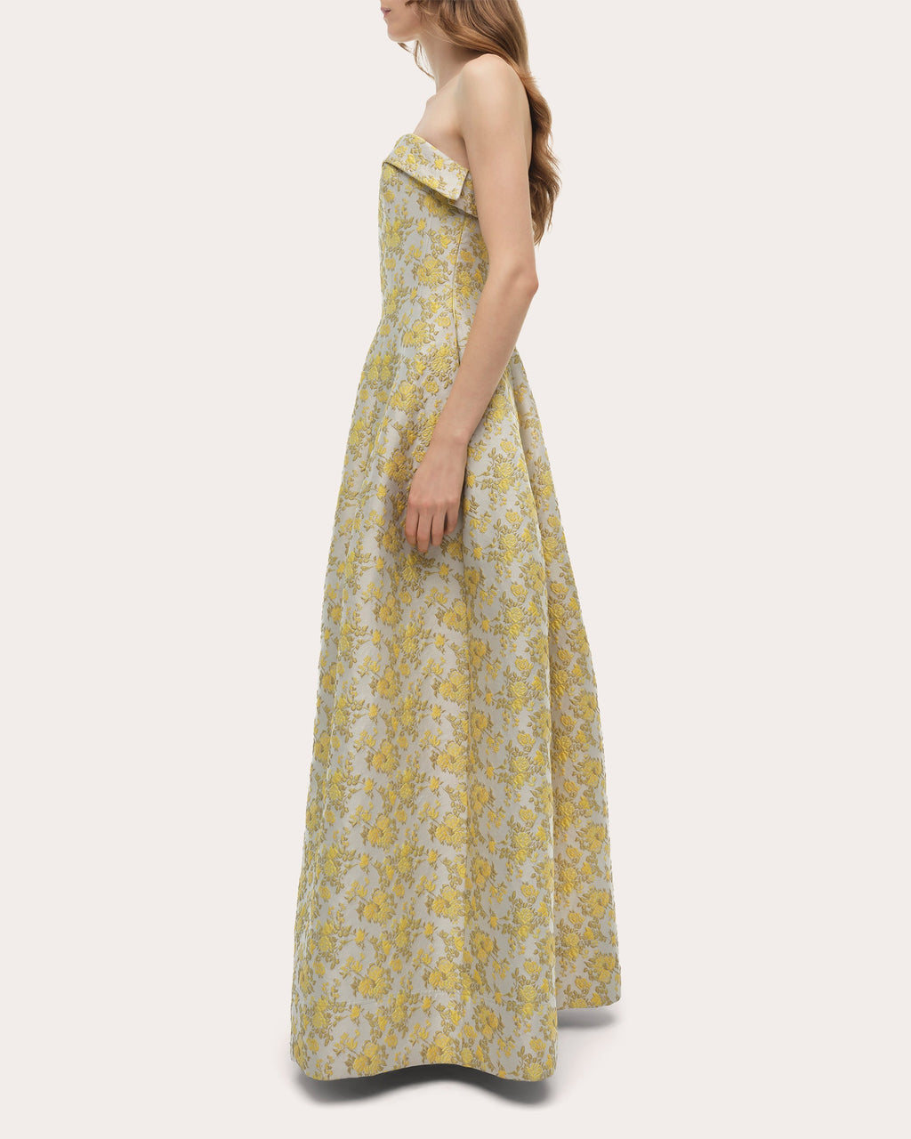 Octavia Floral Jacquard Seamed Strapless Gown