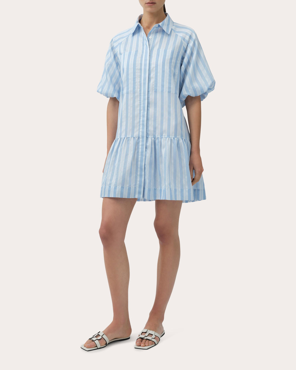 Crissy Satin Stripe Drop-Waist Shirt Dress