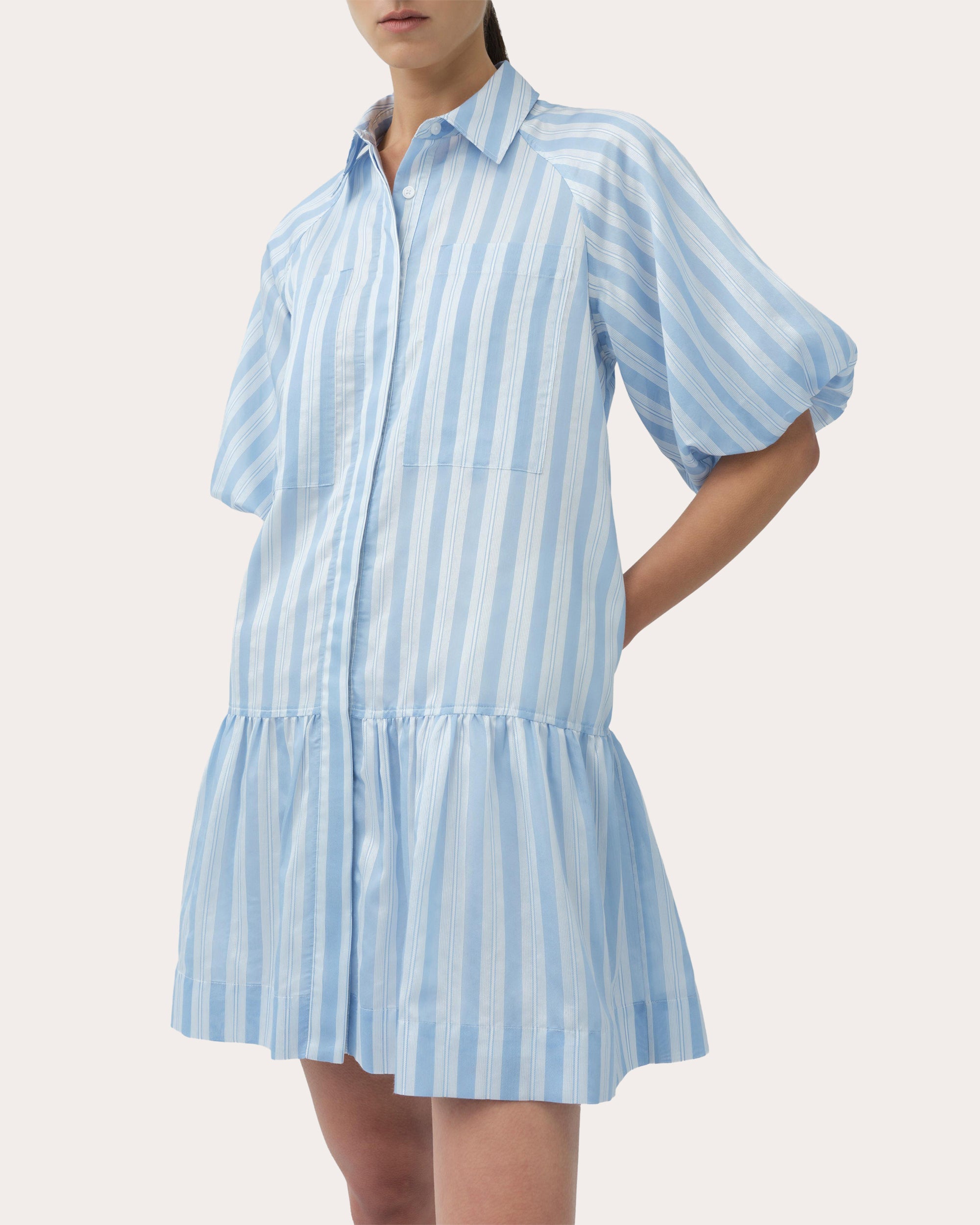 Crissy Satin Stripe Drop-Waist Shirt Dress