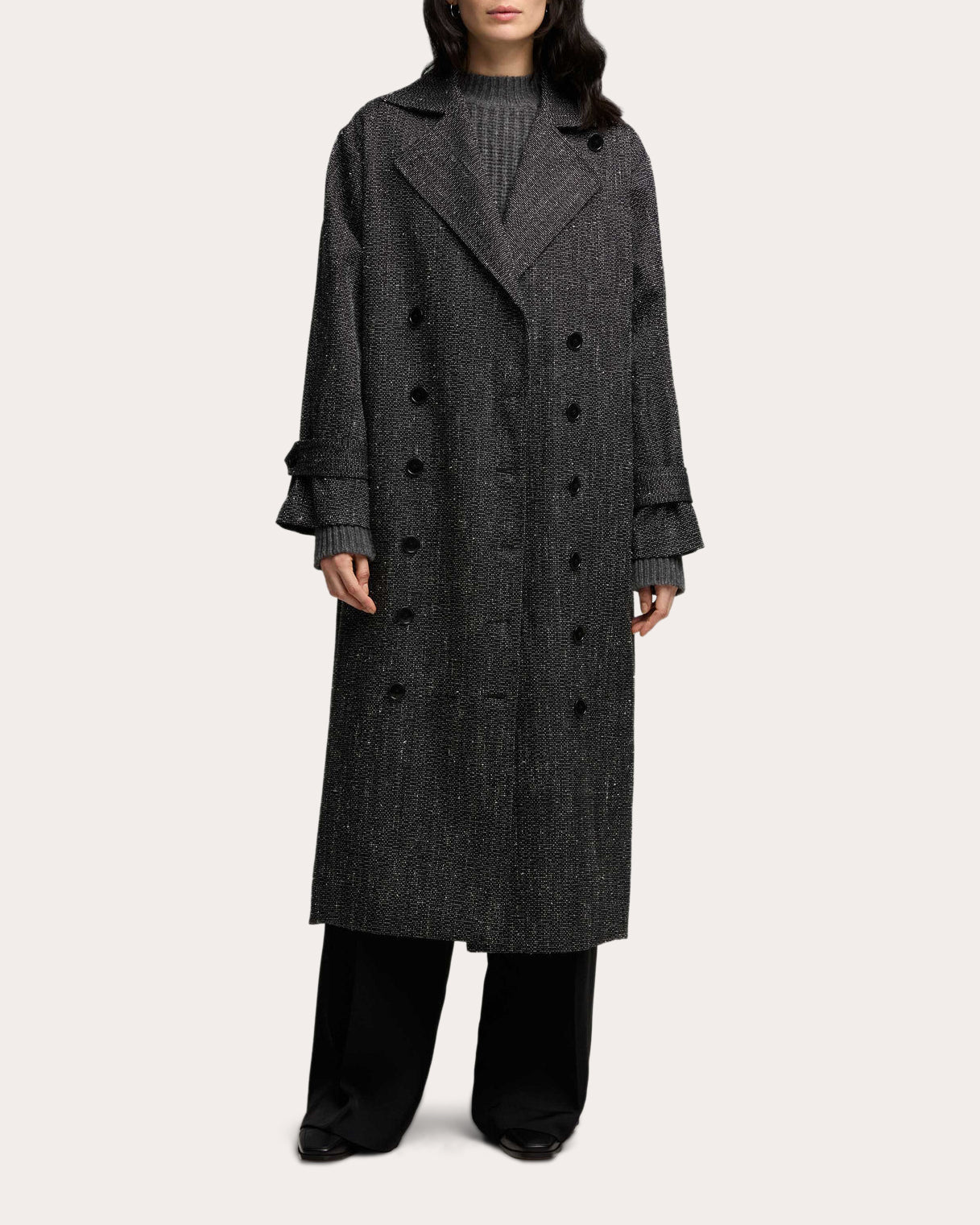 Double-Breasted Wool Tweed Coat