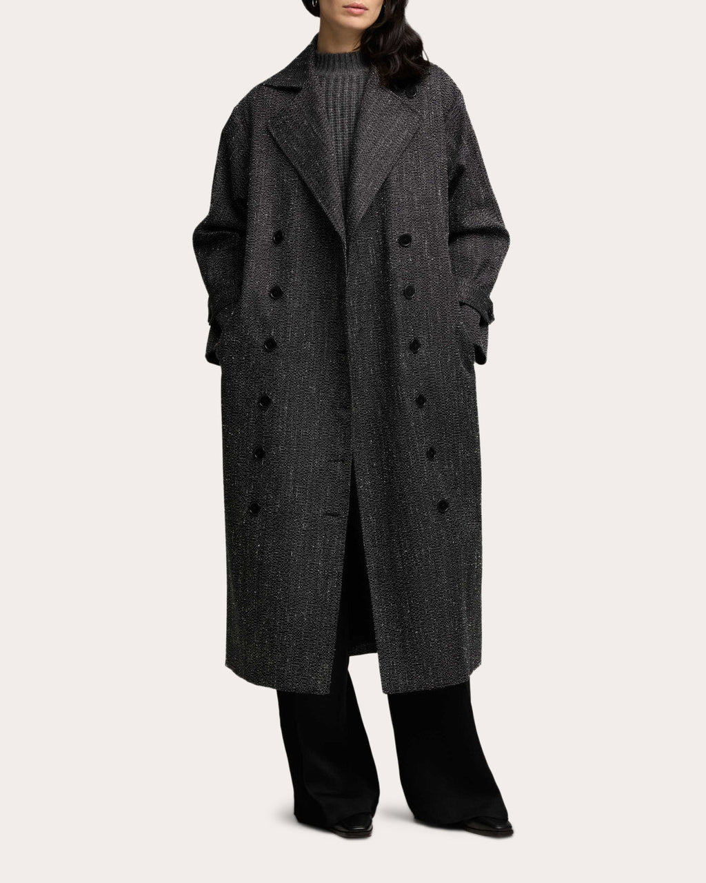 Double-Breasted Wool Tweed Coat