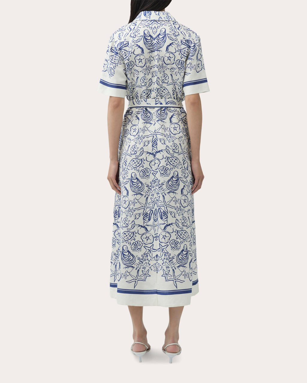 Audria Seashell Linen Belted Midi Shirt Dress
