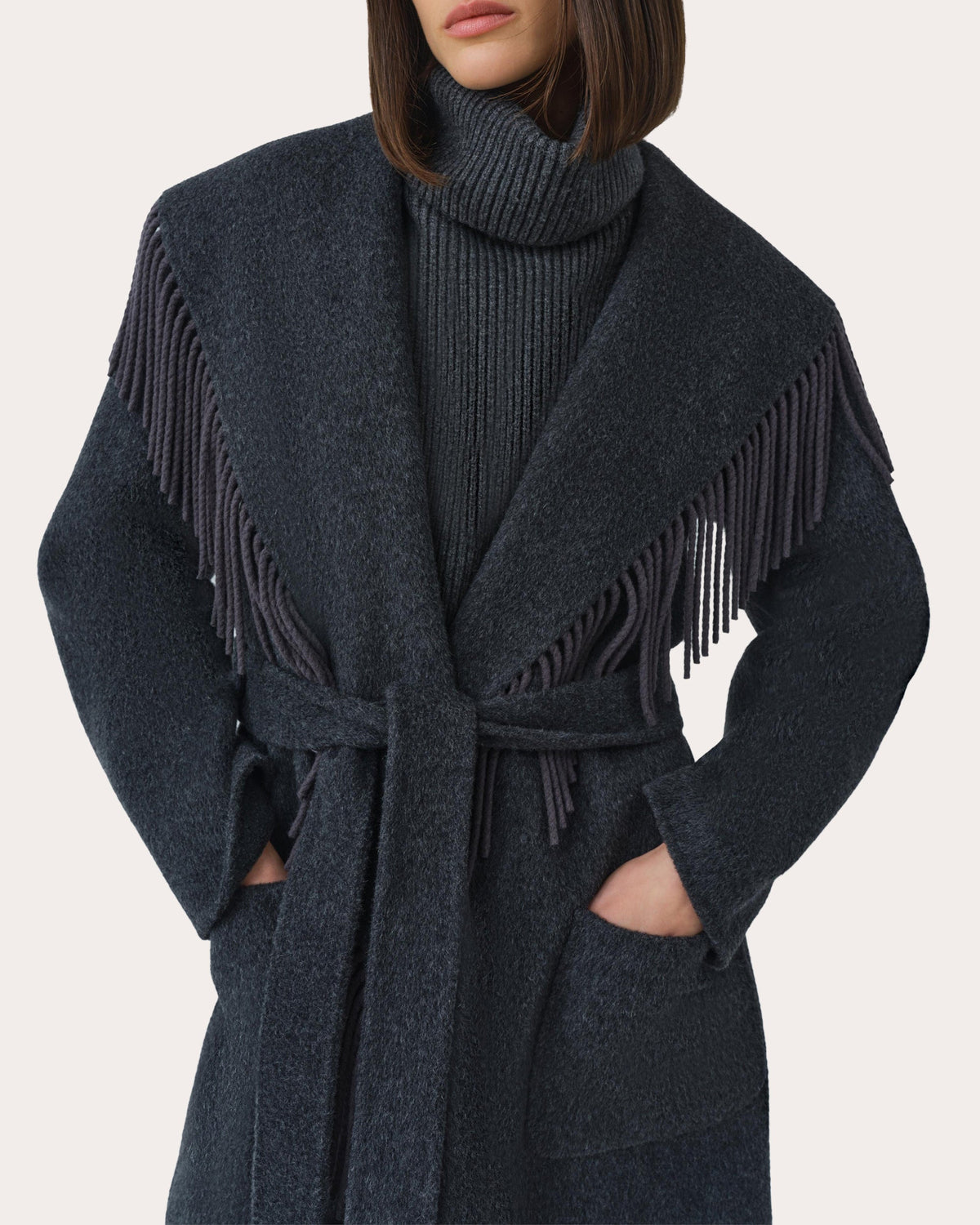 Carrie Fringe Wool Wrap Coat