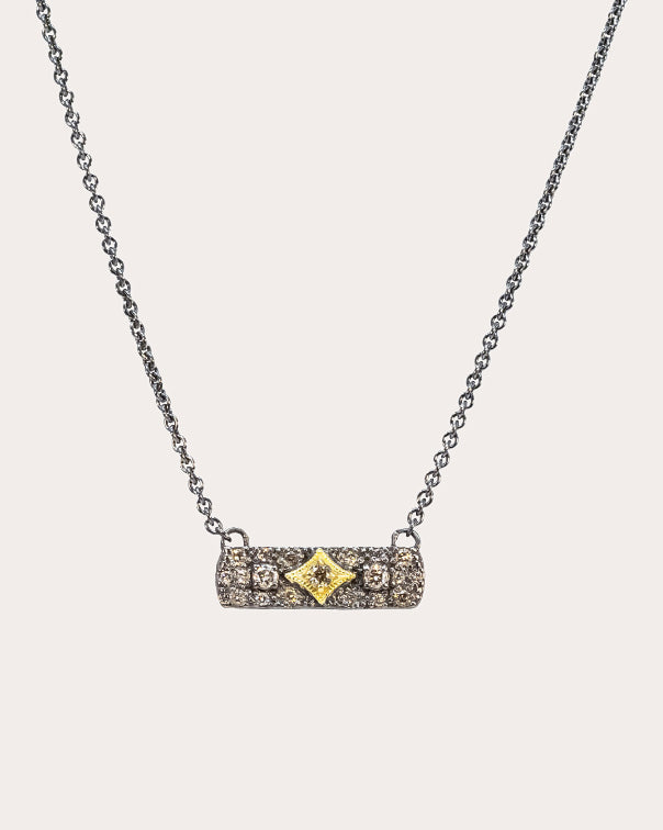 Diamond & Blackened Two-Tone Crivelli Bar Necklace