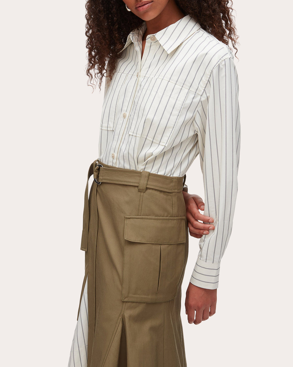 Stripe Poplin Twill Combo Cargo Shirt Dress