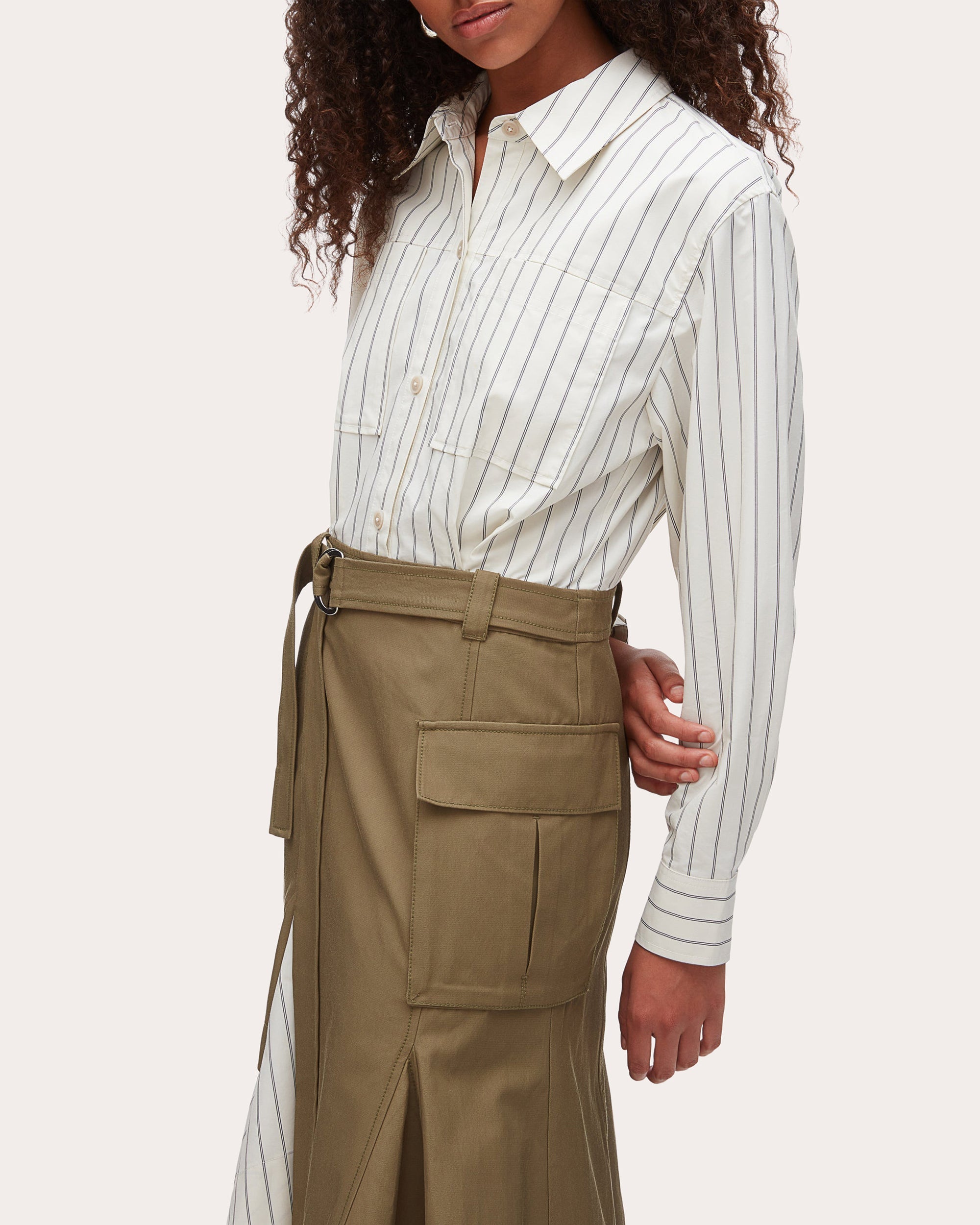 Stripe Poplin Twill Combo Cargo Shirt Dress