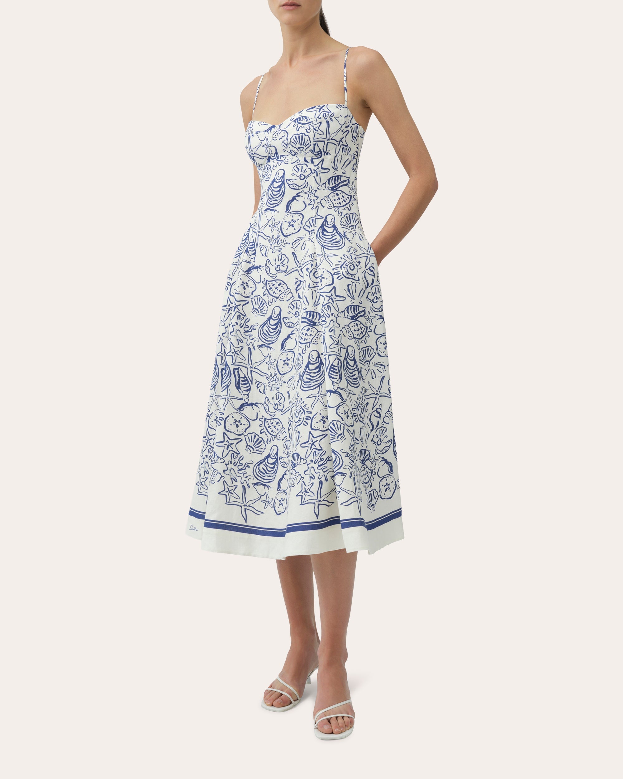 Analise Seashell Linen Bustier Midi Dress