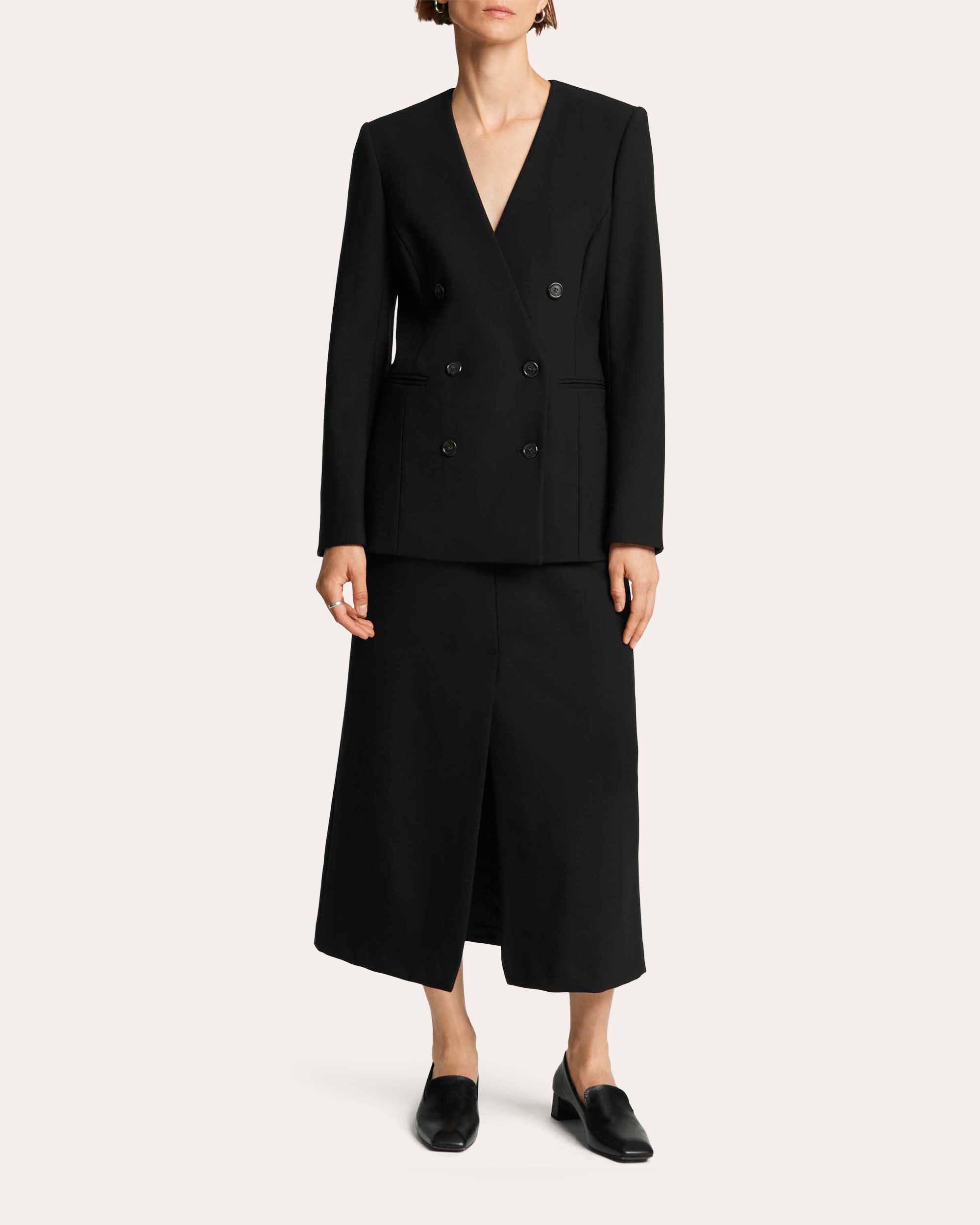 Heavy Wool Twill V-Neck Blazer