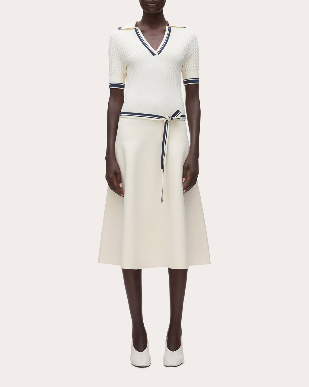 Textured Knit Polo Midi Dress