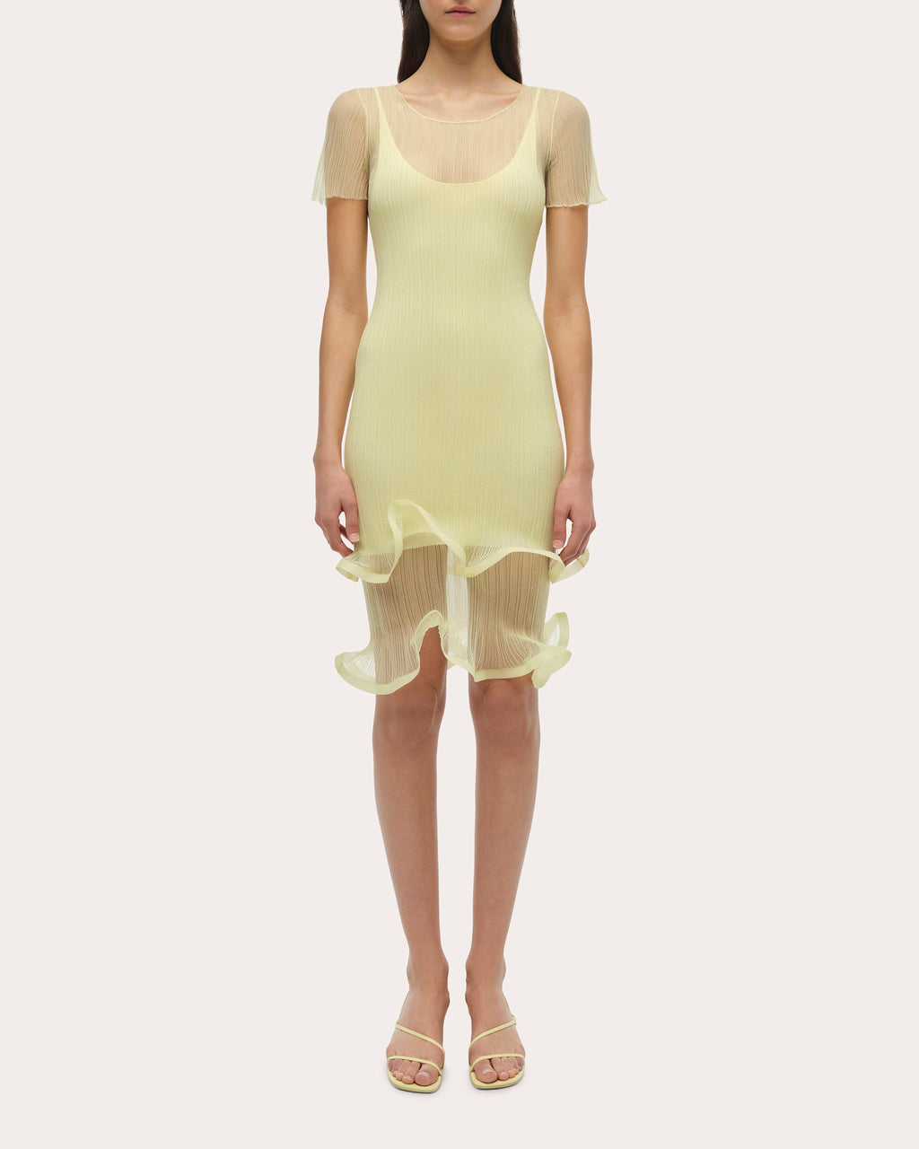 Jett Sheer Plissé Ruffle Mini Dress