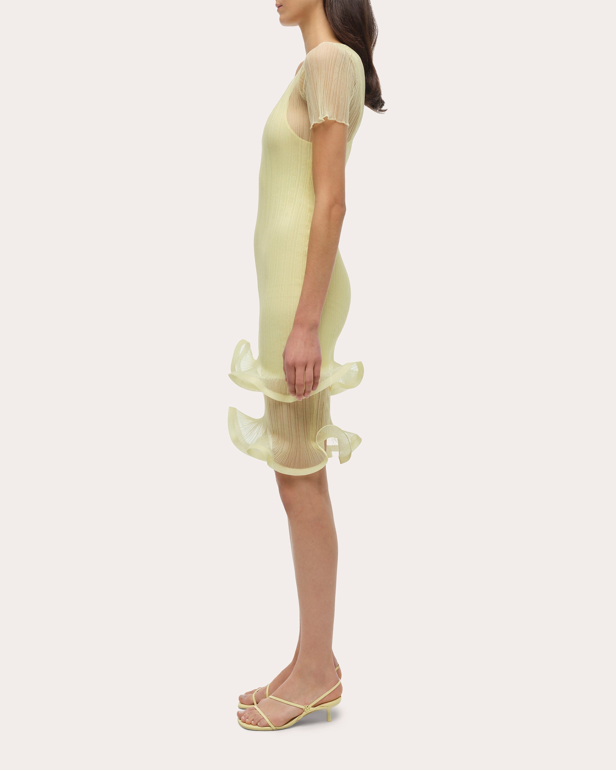 Jett Sheer Plissé Ruffle Mini Dress