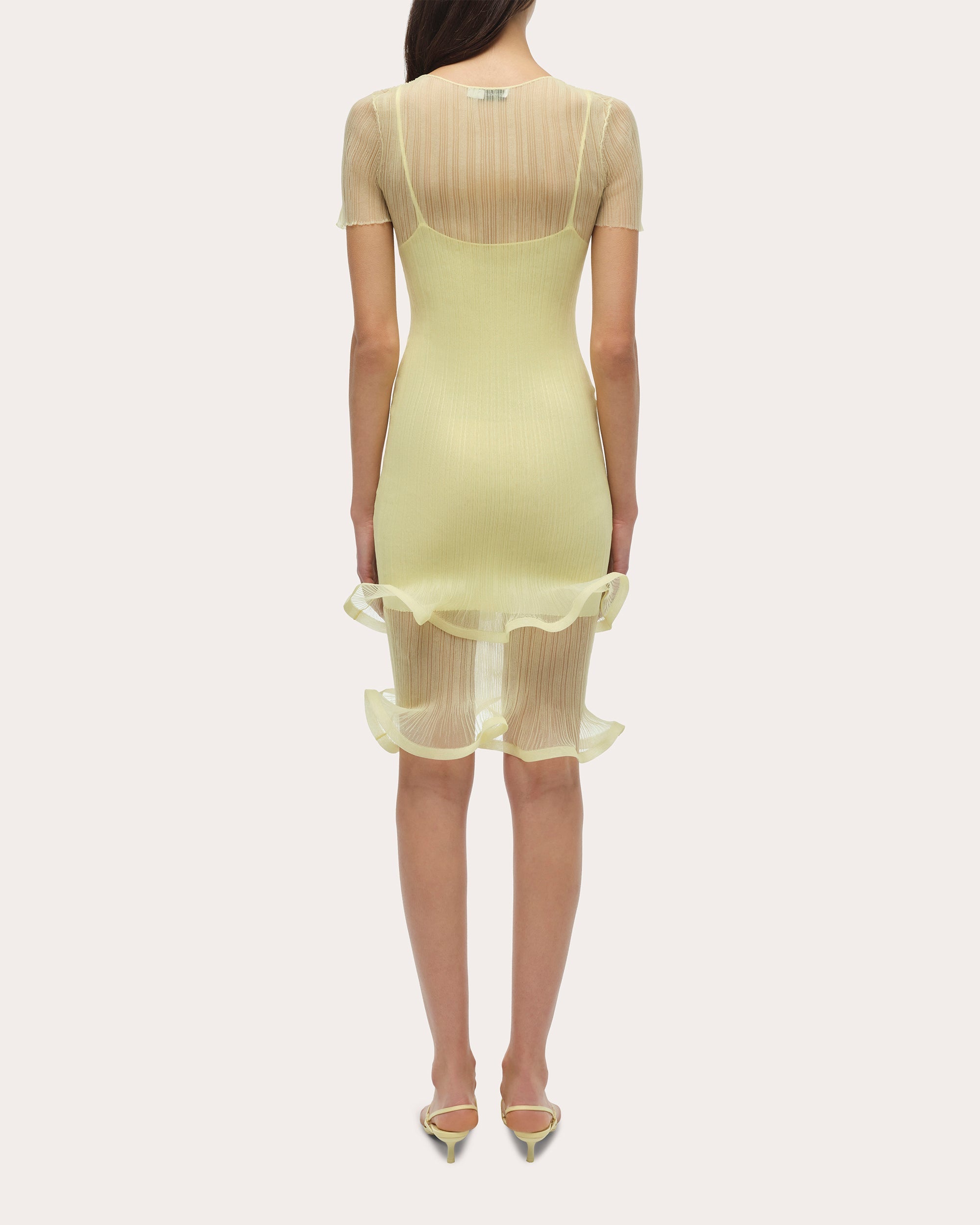 Jett Sheer Plissé Ruffle Mini Dress