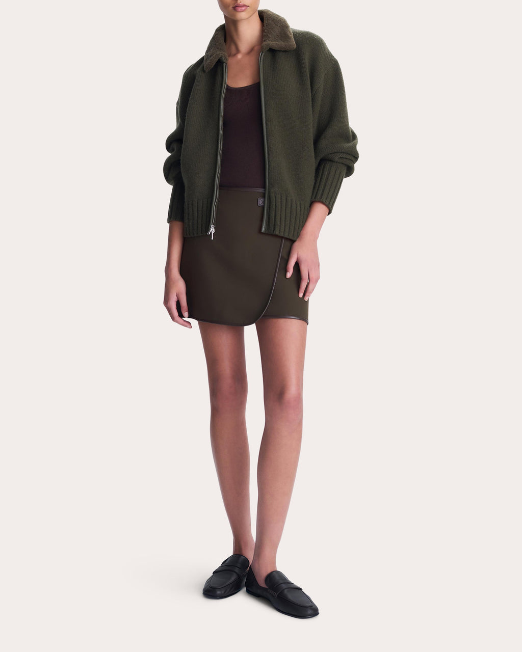 Zorina Wool Cashmere Zip-Front Cardigan