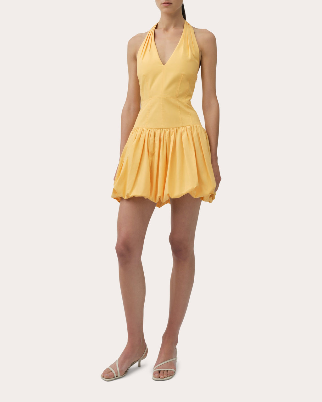 Brooke Poplin Bubble-Hem Halter Mini Dress