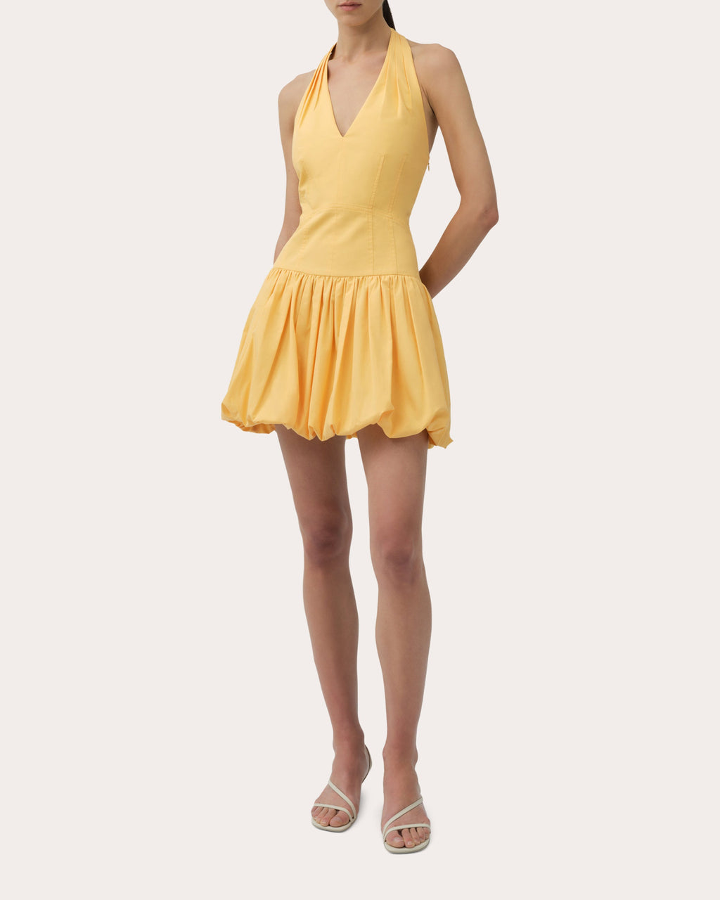Brooke Poplin Bubble-Hem Halter Mini Dress