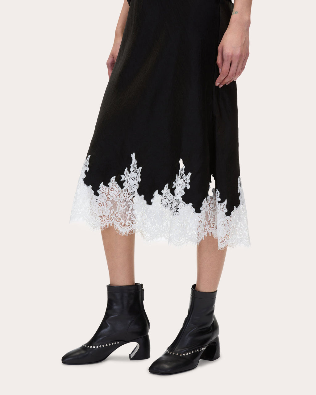 Satin Jersey Lace Combo Tucked Midi Dress