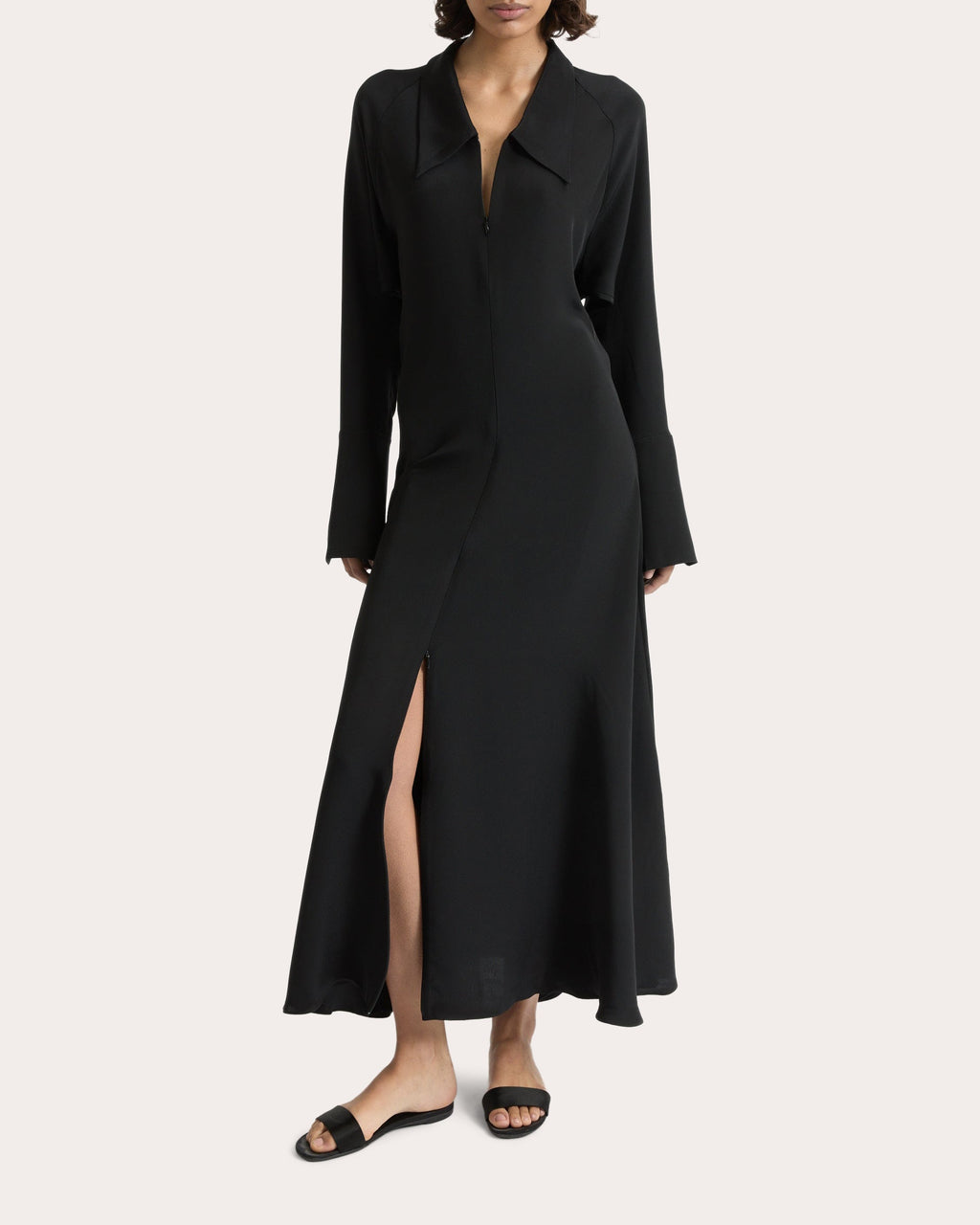 Lea Silk Crepe Collared A-Line Dress