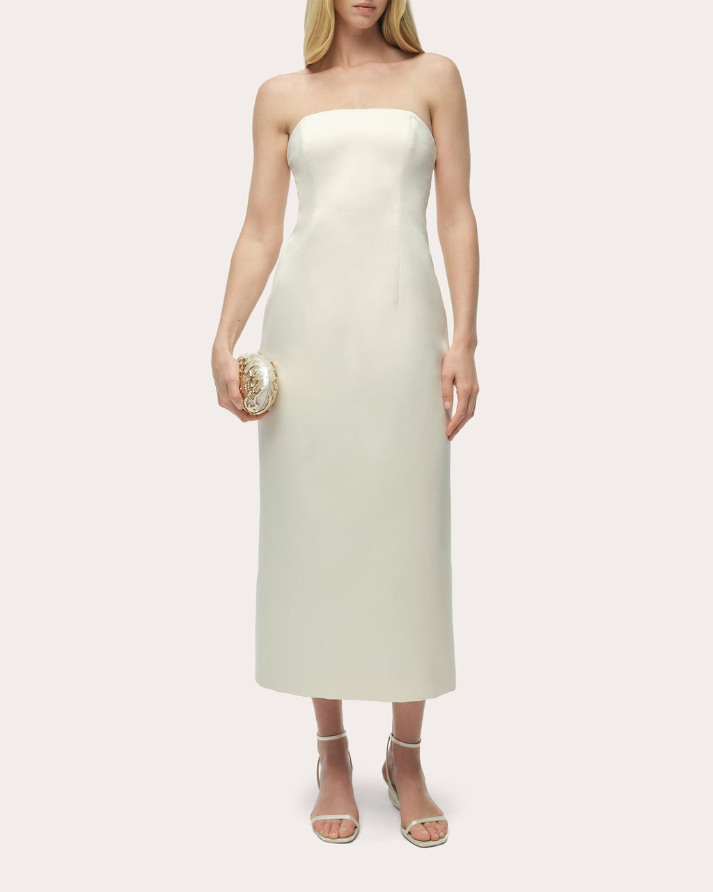 Enid Satin Bustier Strapless Midi Dress