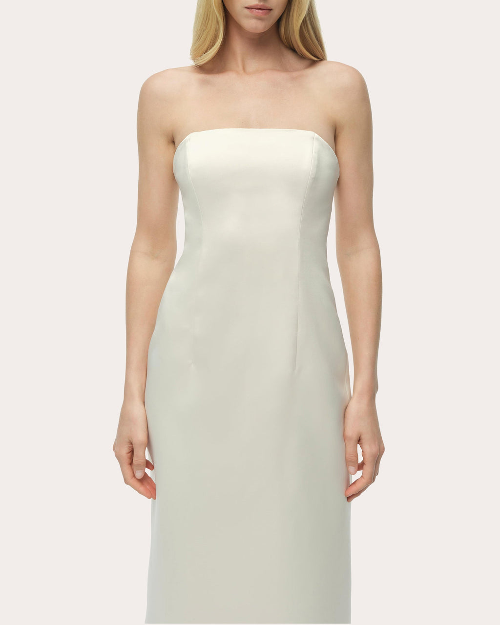 Enid Satin Bustier Strapless Midi Dress