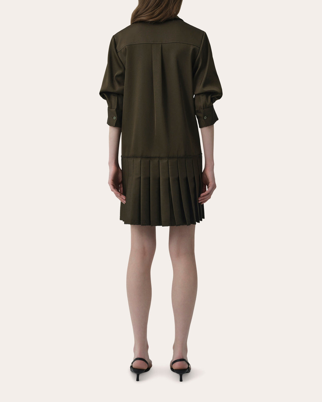 Regina Twill Pleated Drop-Waist Shirt Dress