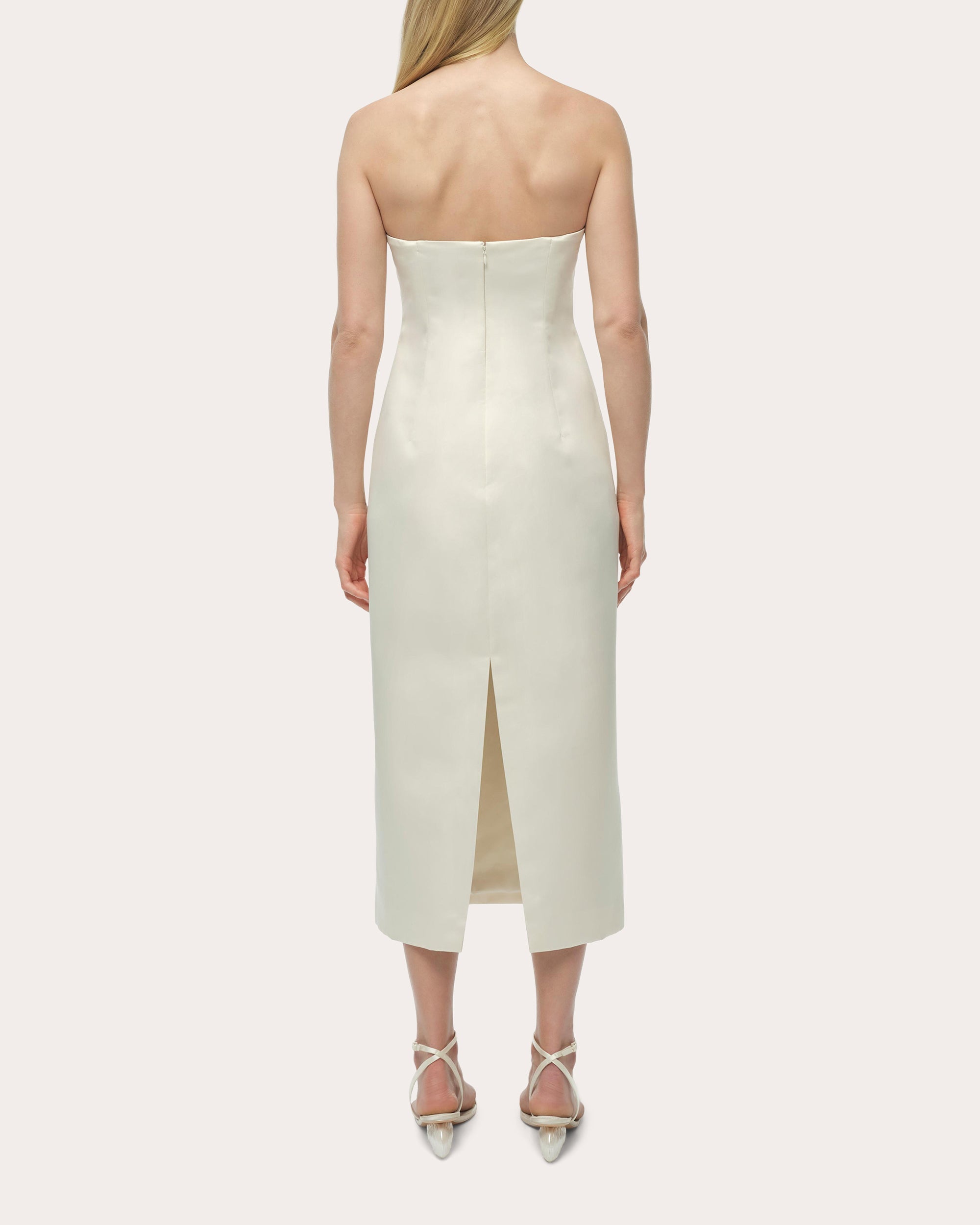 Enid Satin Bustier Strapless Midi Dress